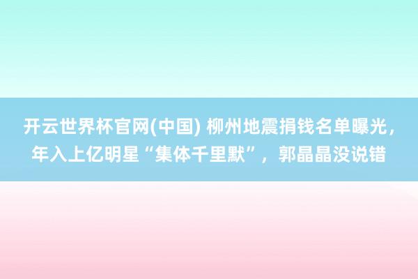 开云世界杯官网(中国) 柳州地震捐钱名单曝光,年入上亿明星“集体千里默”,郭晶晶没说错