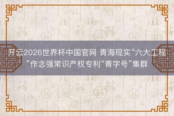开云2026世界杯中国官网 青海现实“六大工程”作念强常识产权专利“青字号”集群